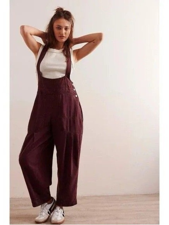 Free People Pants - Free People We The Free Felix Tapered Overalls Large brown Jumpsuit barrel leg